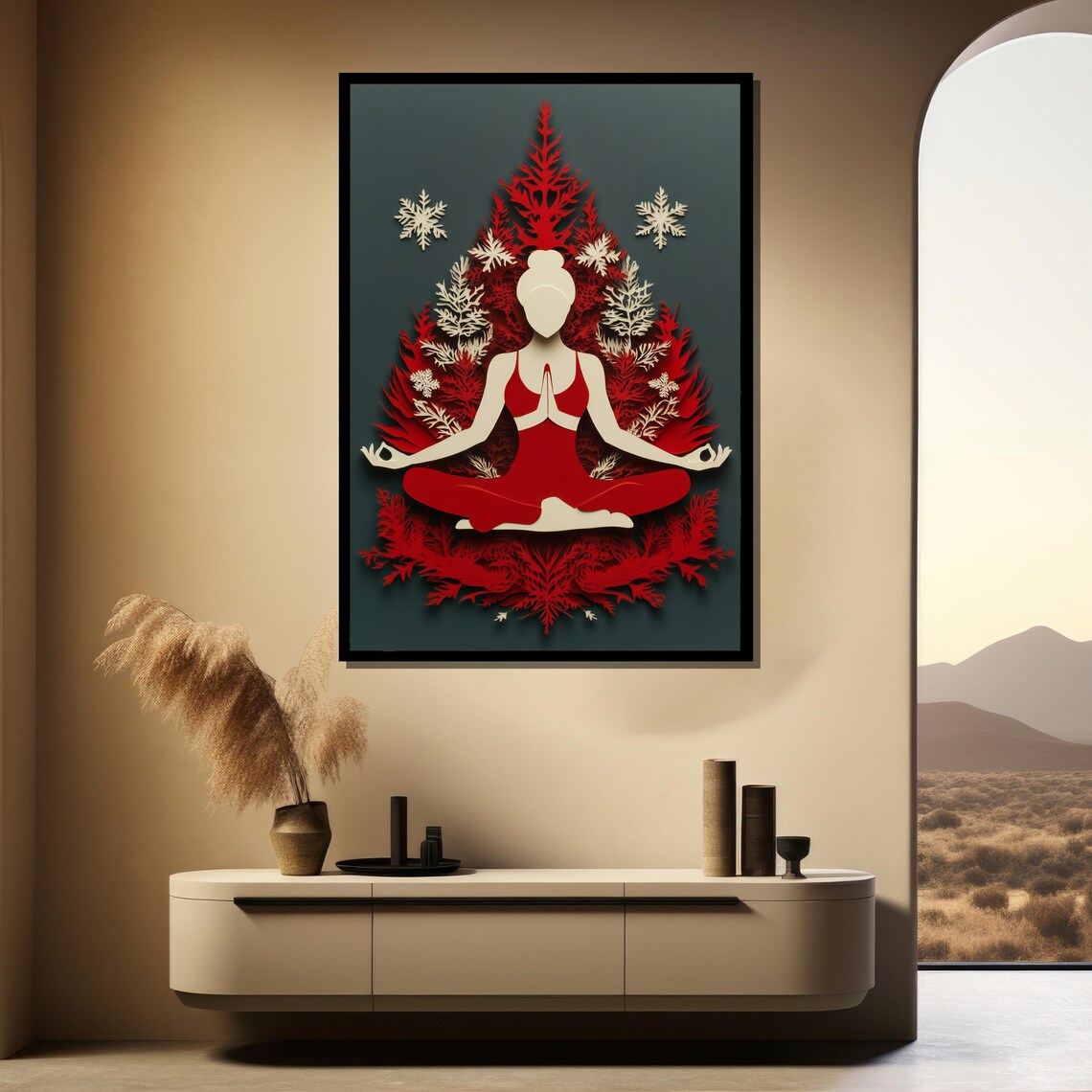 Holiday Yoga Paper Cut Christmas Tree Festive Zen Wall Poster - Image 4