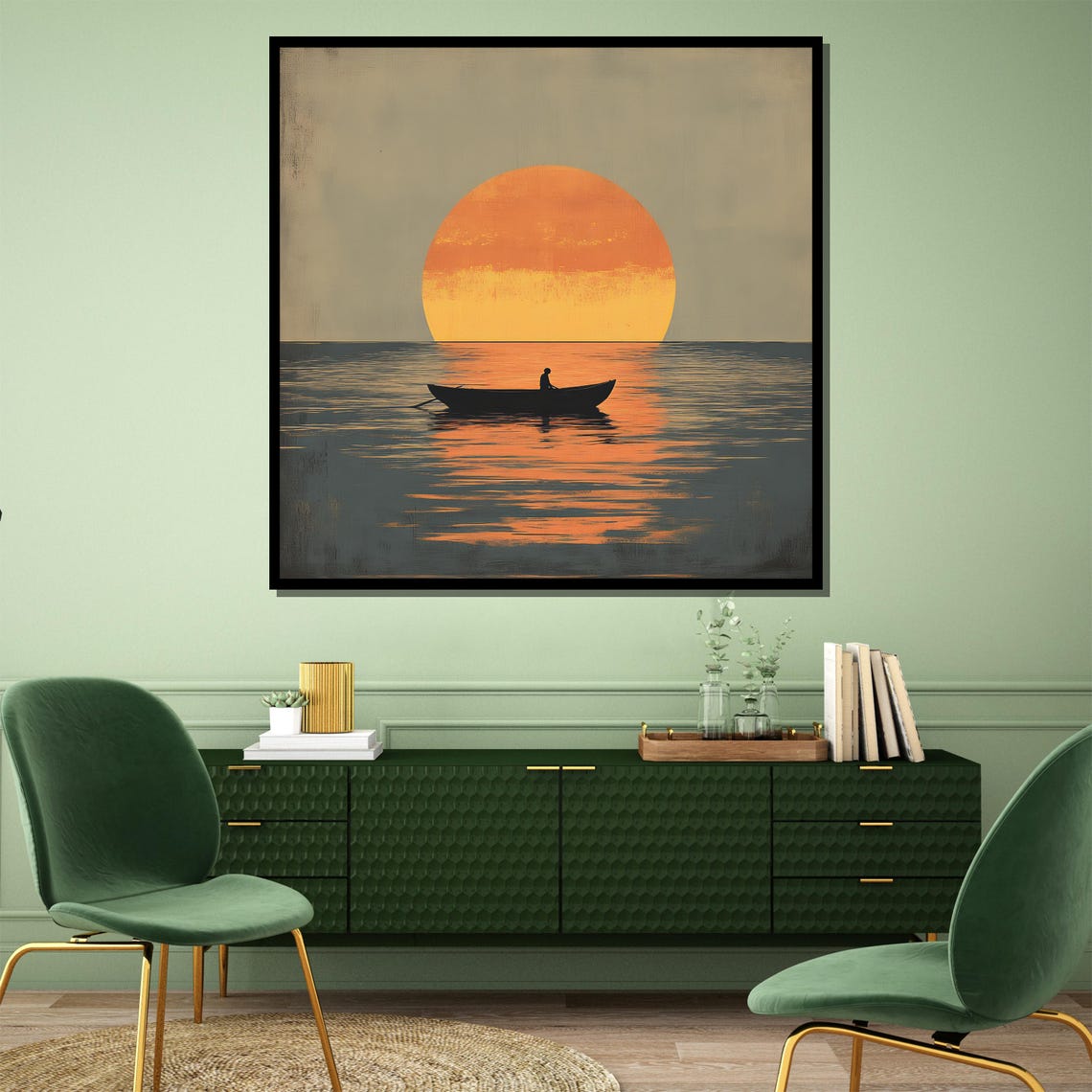 Solitary Fisherman Silhouette Giant Sunset Ocean Minimal Poster - Image 4