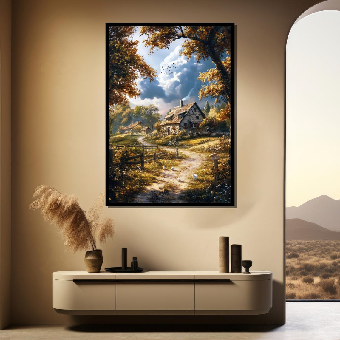 Cozy Countryside Cottage Autumn Trees Rustic Path Art Poster - Image 4