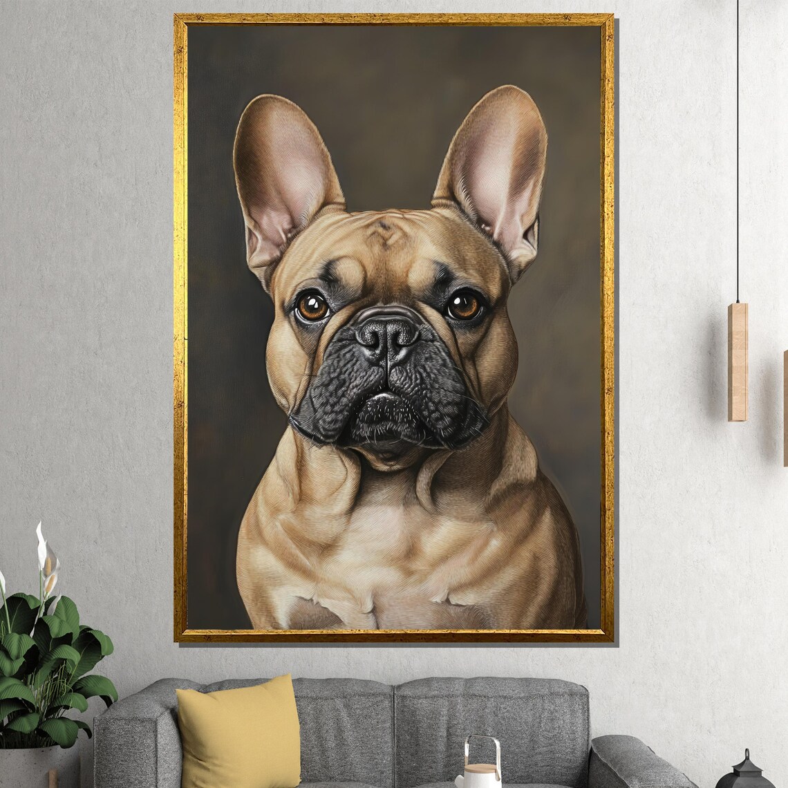 Realistic French Bulldog Portrait Dark Background Pet Poster