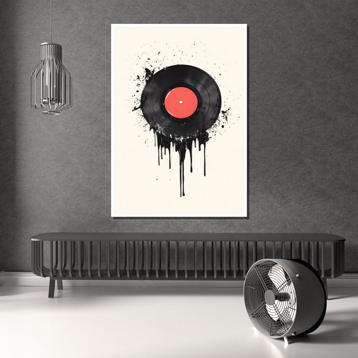 Melting Vinyl Record With Black Paint Drips Bold Music Art Poster - Image 2