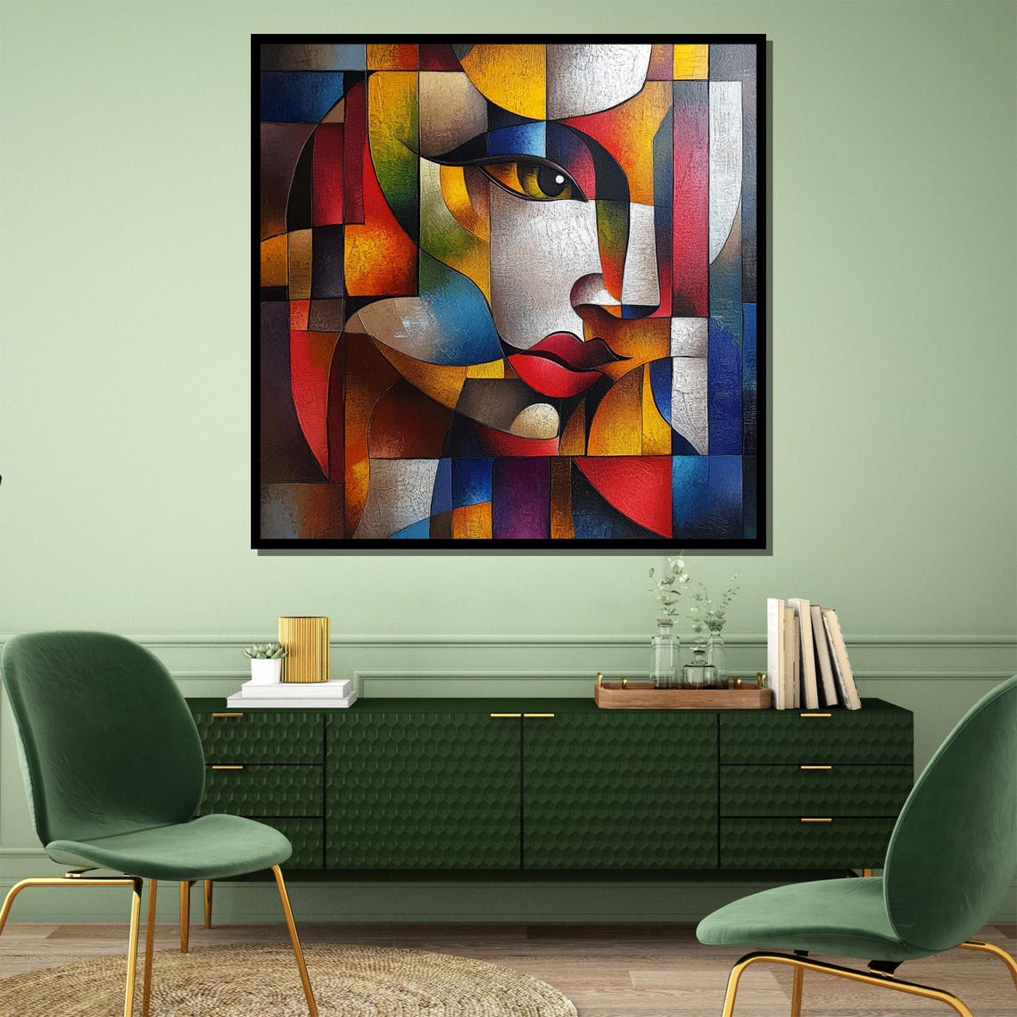 Geometric Cubist Woman Painting Vibrant Abstract Wall Art Unique Home Decor Gift For Modern Art Enthusiasts - Image 4