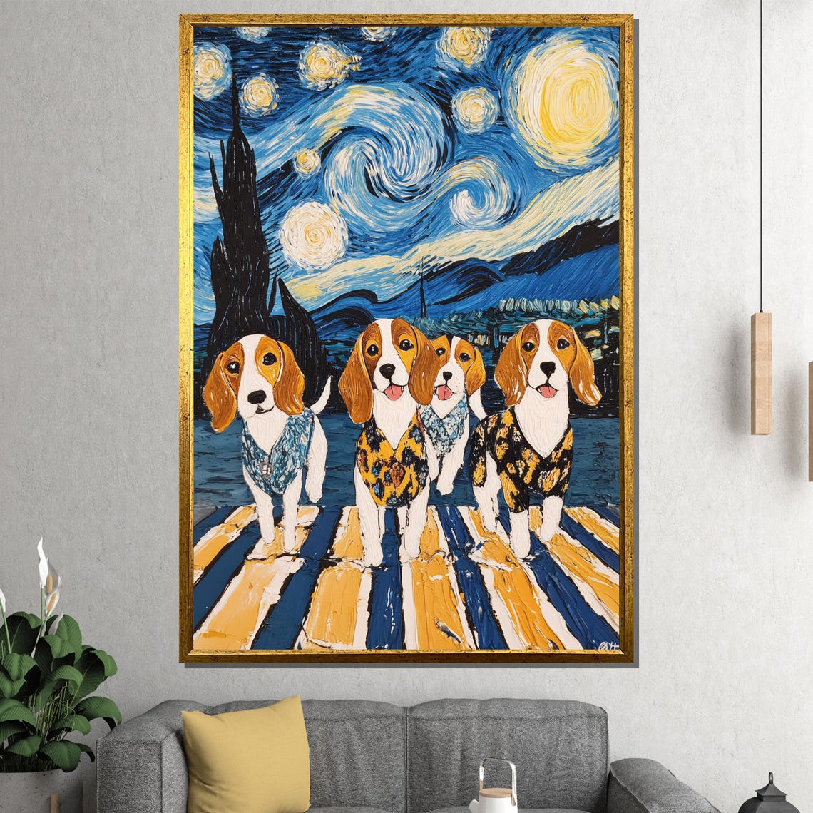 Four Beagle Puppies Inside A Swirling Starry Night Sky Poster