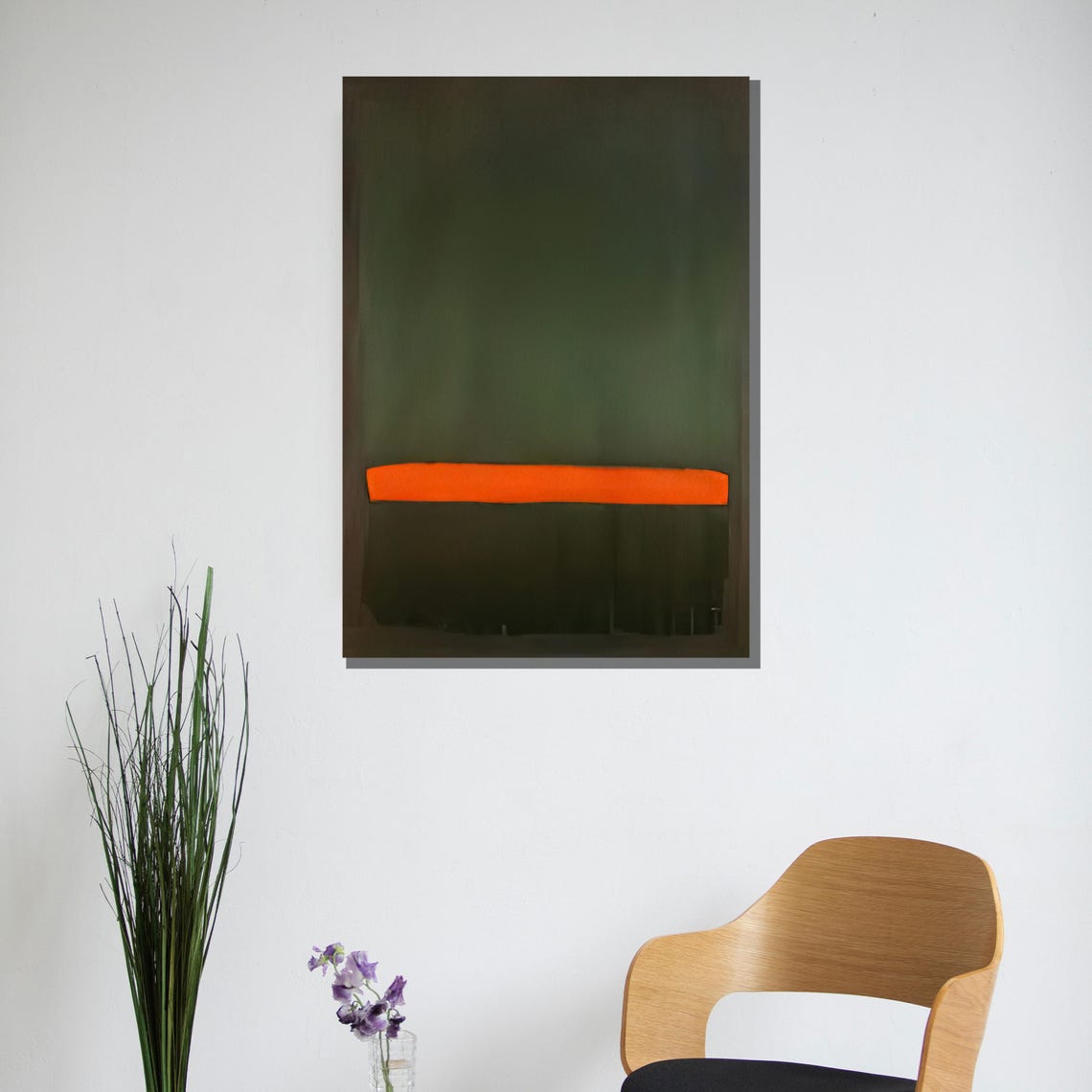 Dark Olive Green Field With Bold Orange Band Abstract Poster - Image 3