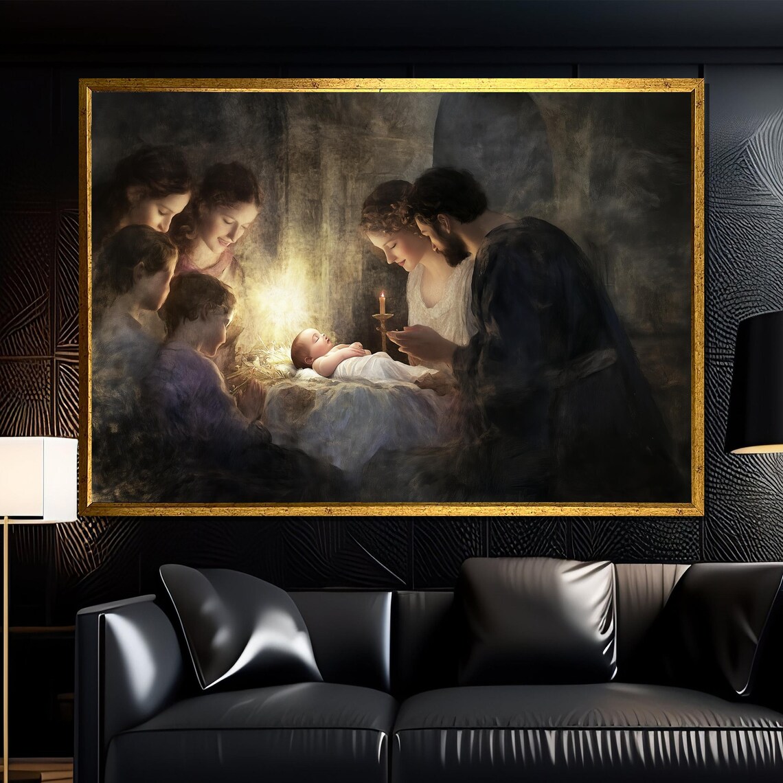 Nativity Scene Holy Family Baby Jesus Candlelight Art Poster