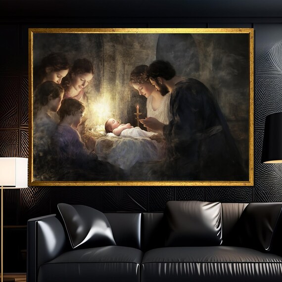 Nativity Scene Holy Family Baby Jesus Candlelight Art Poster