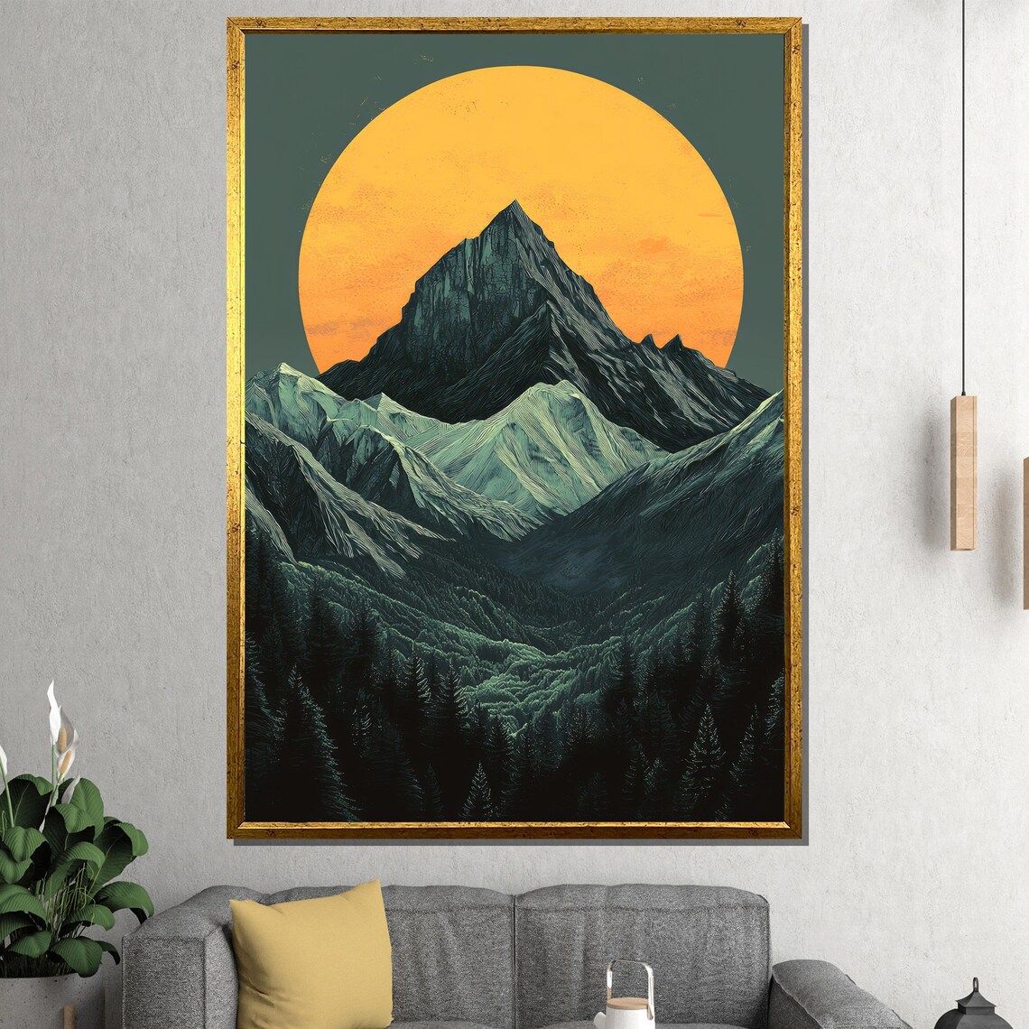 Mountain Landscape Abstract Nature Wall Art, Rustic
