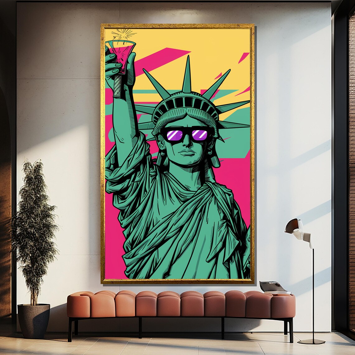 Pop Art Statue Of Liberty In Sunglasses With A Cocktail Poster