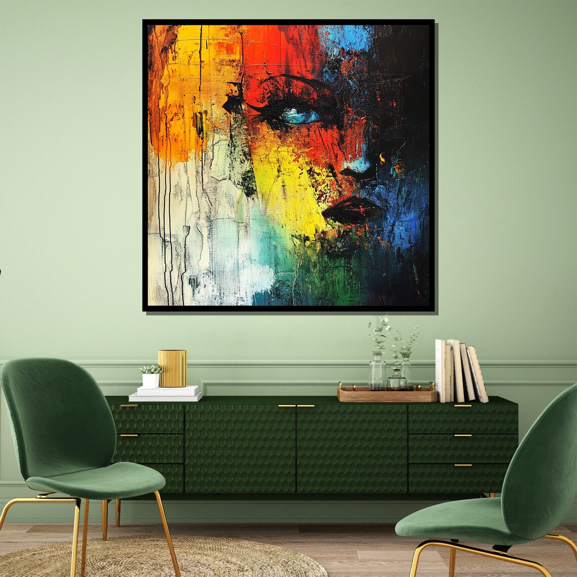 Vivid Abstract Woman Portrait Painting Bold Colorful Wall Art Luxury Home Decor Gift For Artistic Spaces - Image 4