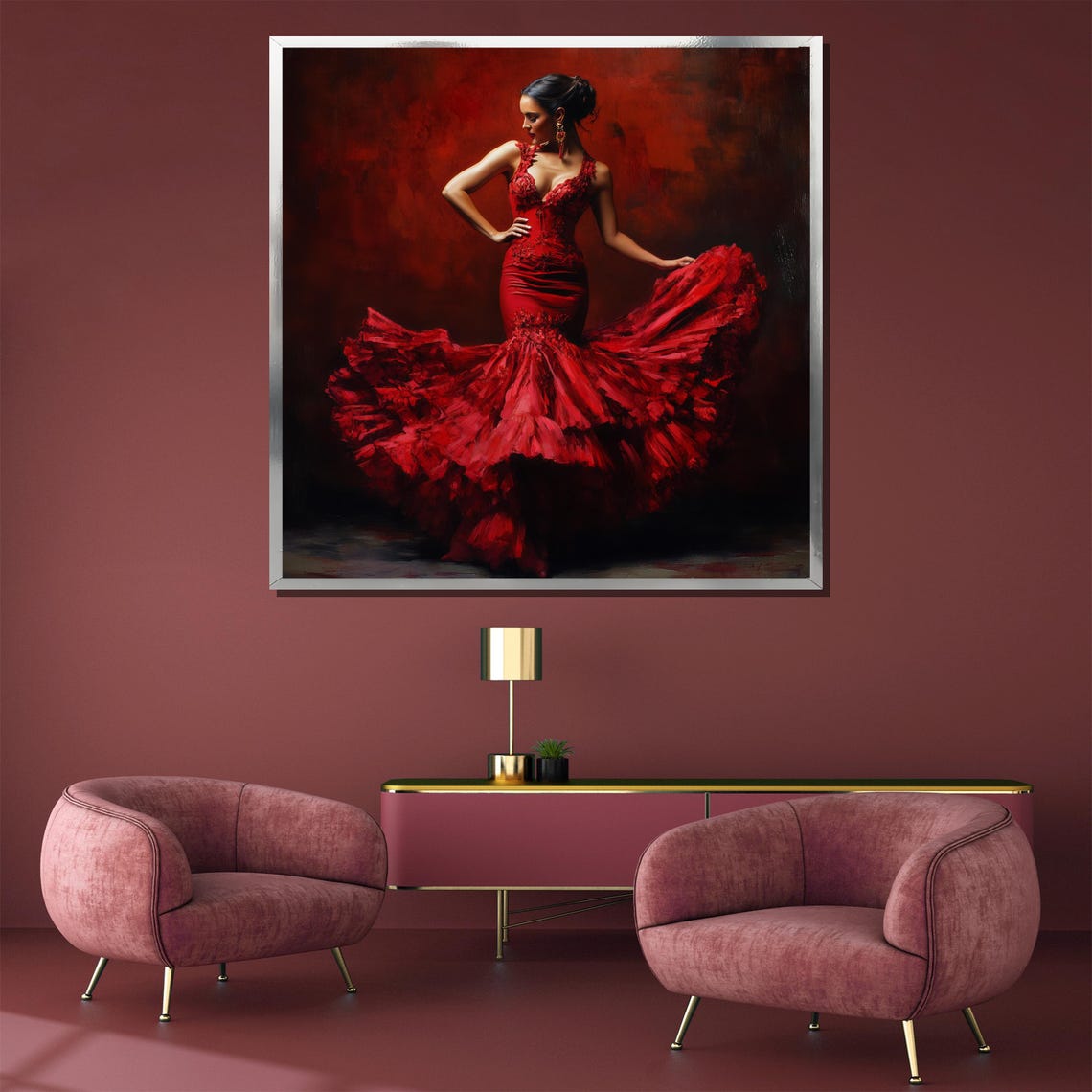 Flamenco Dancer Swirling Red Ruffle Dress Passion Wall Poster - Image 3