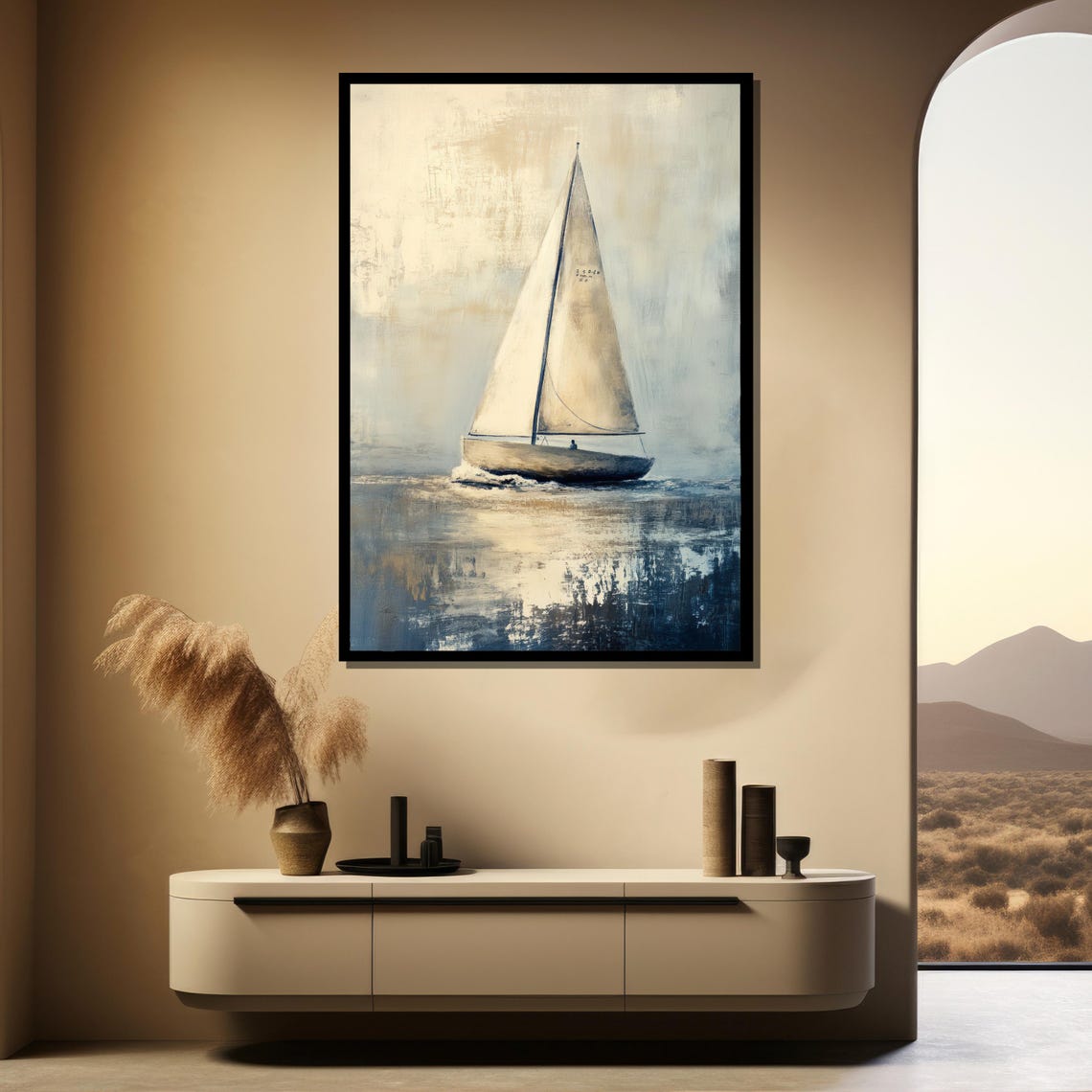 Minimalist Sailboat Wall Art Framed Nautical Print Coastal Ocean Artwork Large Modern Dcor For Home Or Office - Image 4