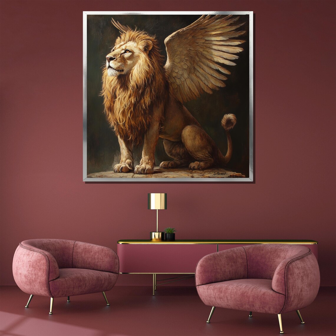 Winged Lion in Fantasy Art Majestic Mythical Creature Poster - Image 3