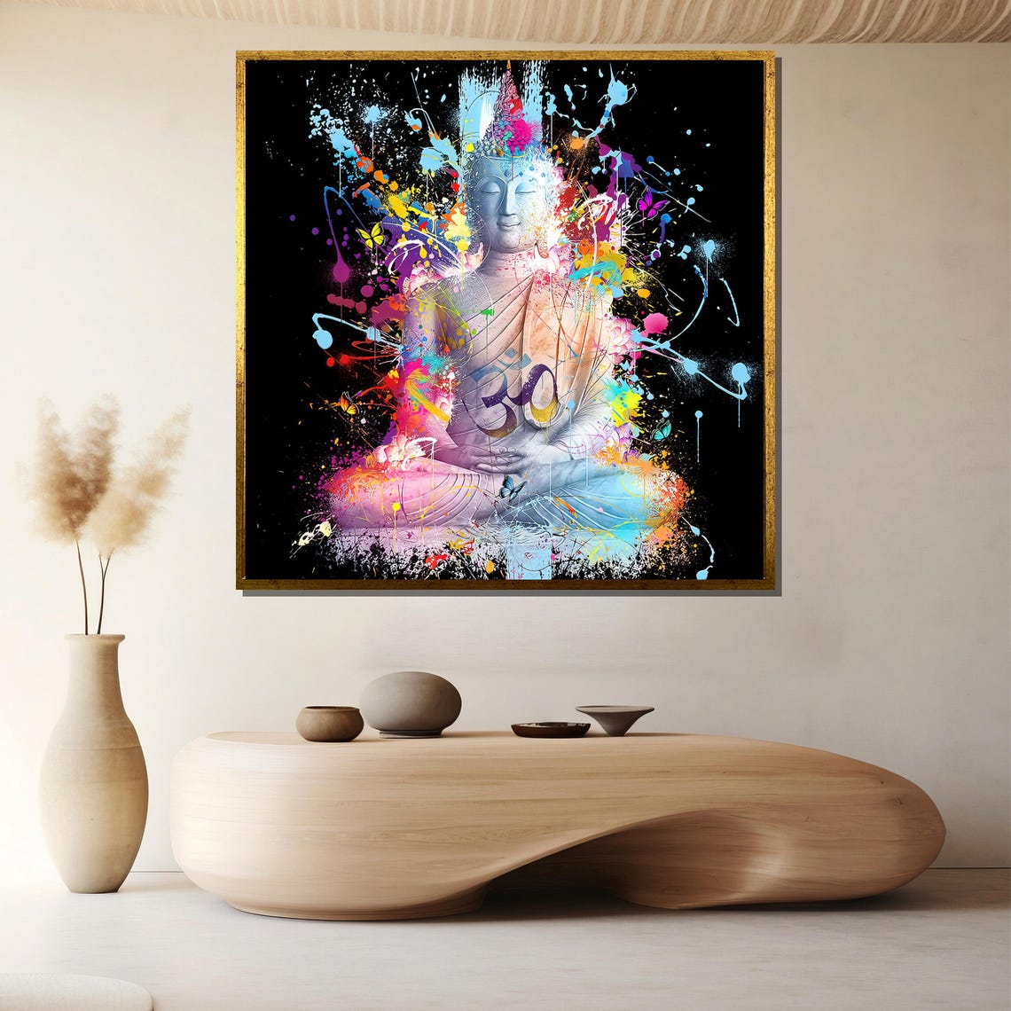 Buddha Meditation Painting With Colorful Paint Splash Poster