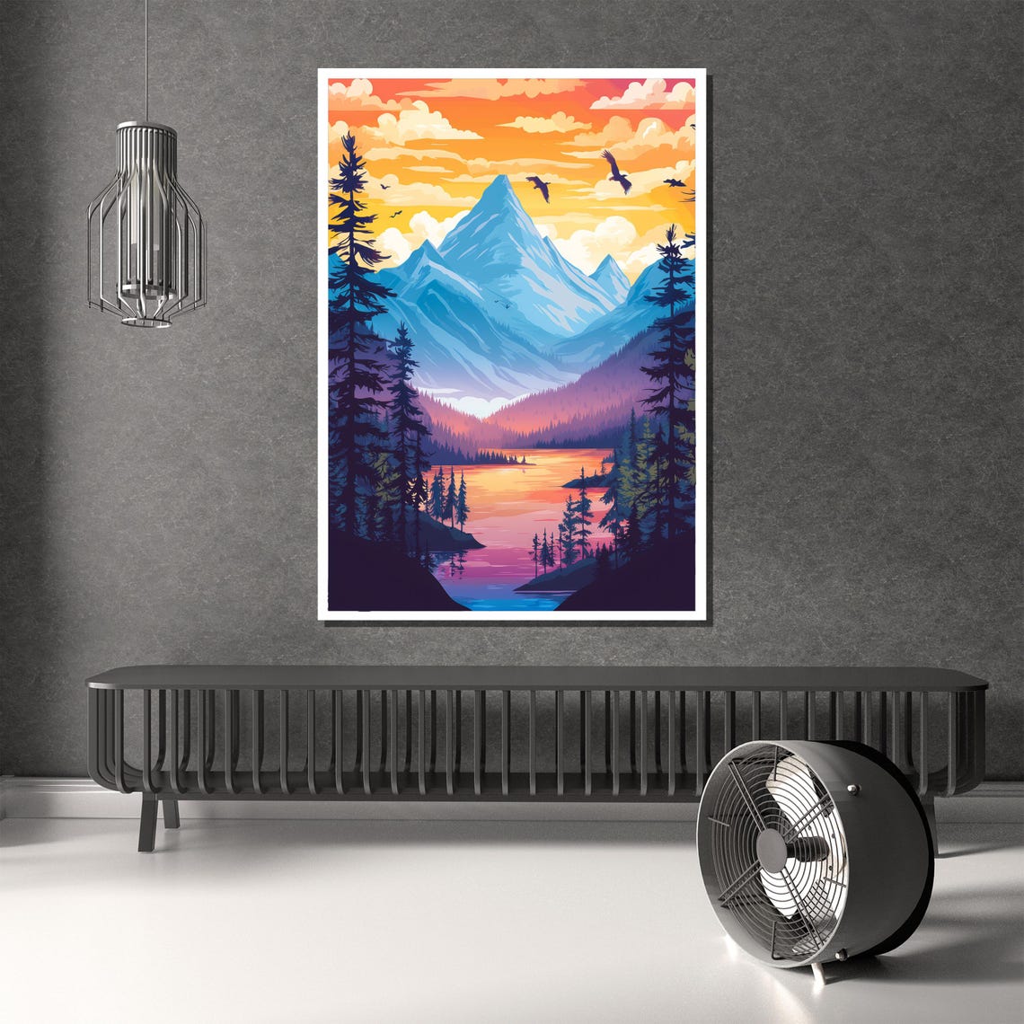 Colorful Mountain Sunset Lake Forest Modern Art Scenic Poster - Image 2