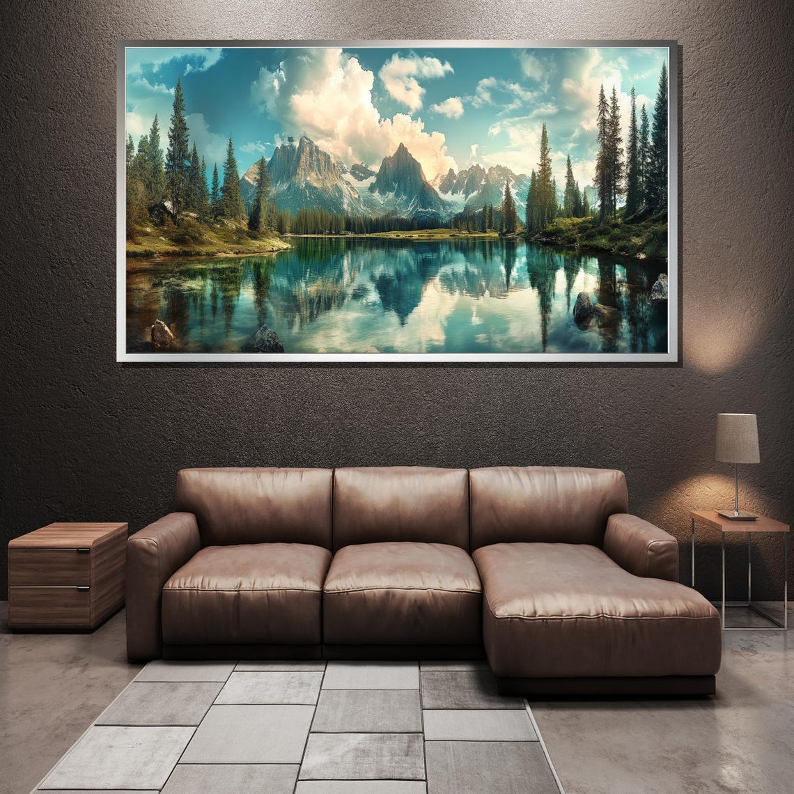 Majestic Mountain Lake With Pine Forest Reflection Art Poster - Image 3