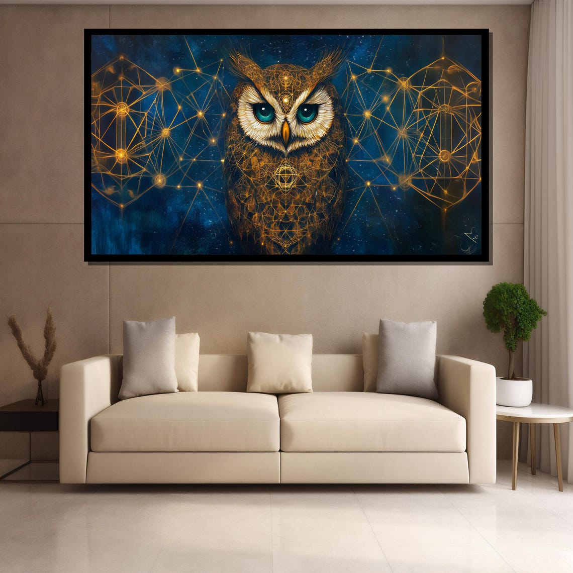Sacred Geometry Owl With Golden Constellations Mystical Poster - Image 4