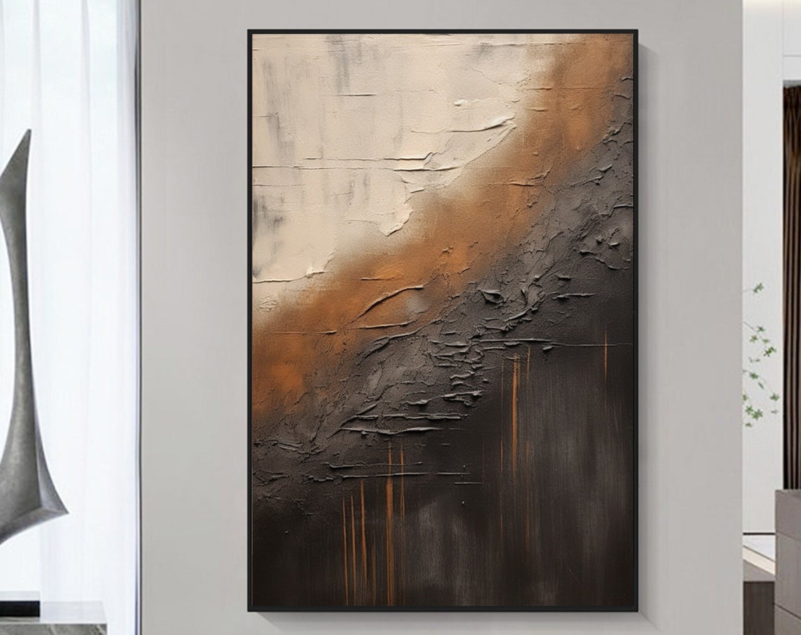 Black Copper Bronze Gradient Textured Abstract Oil Painting Poster