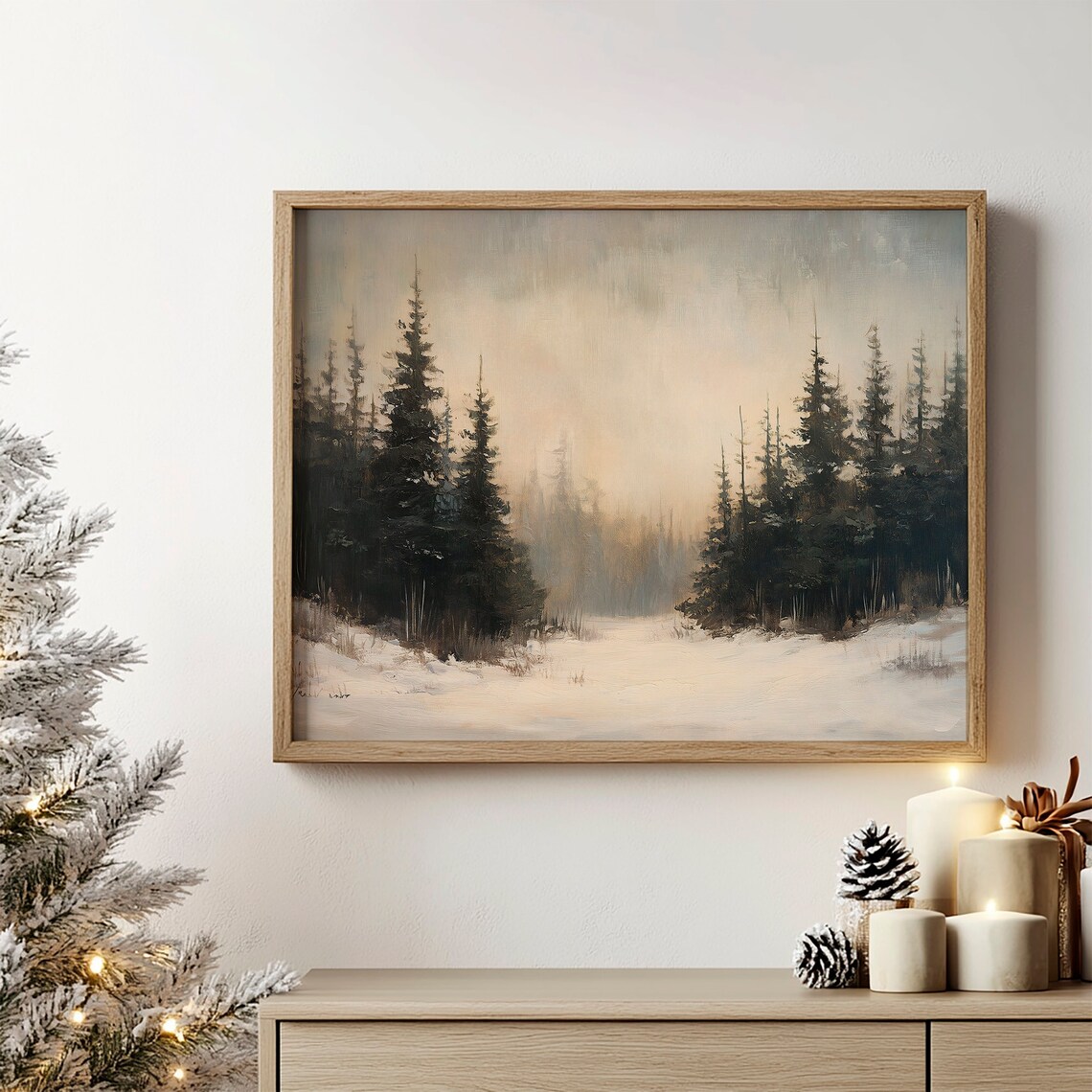 Winter Pine Forest Vintage Christmas Art Print - Image 2
