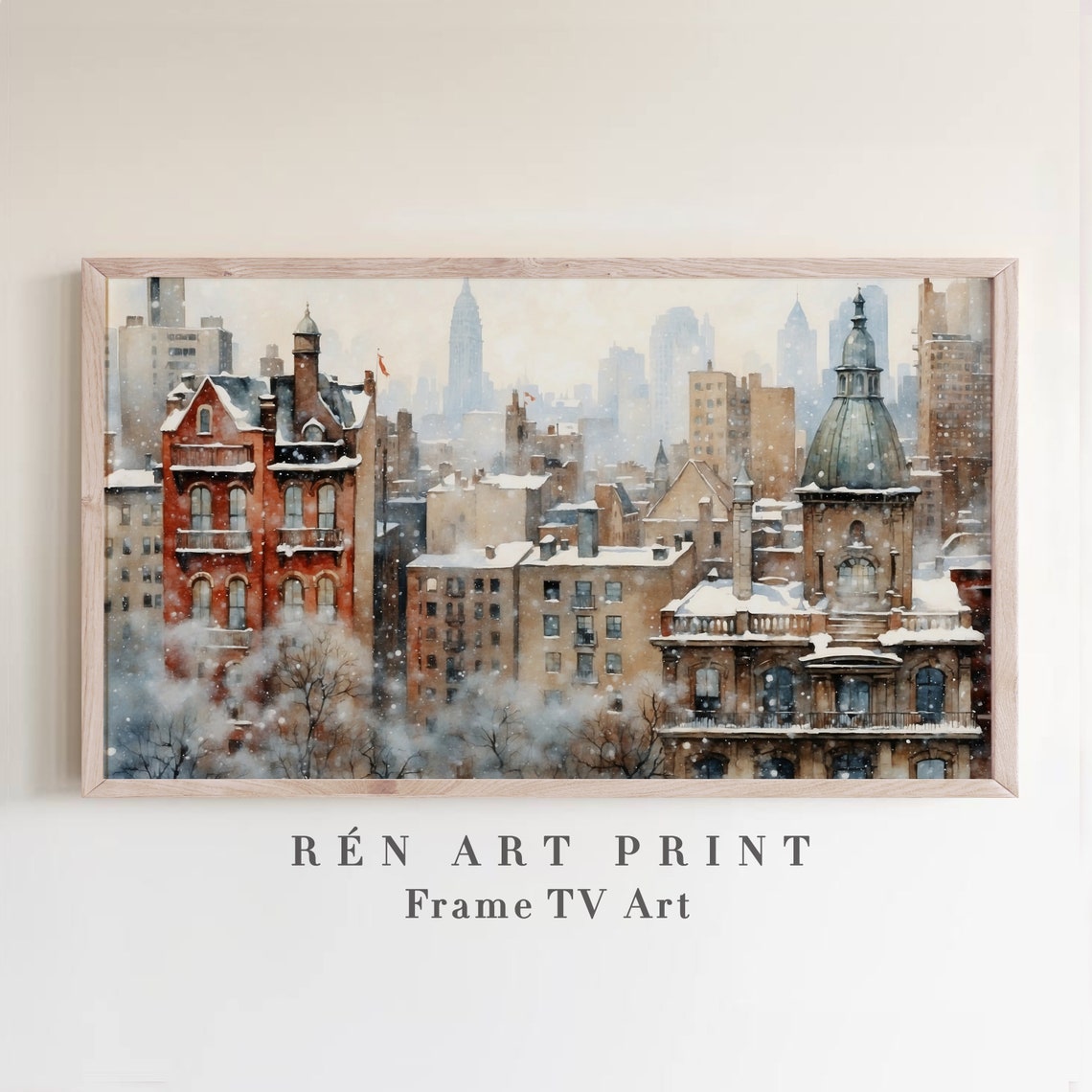Winter Frame Tv Art Vintage Holiday Art For Tv Farmhouse Christmas Frame Tv Art Cityscape Painting Seasonal Decor