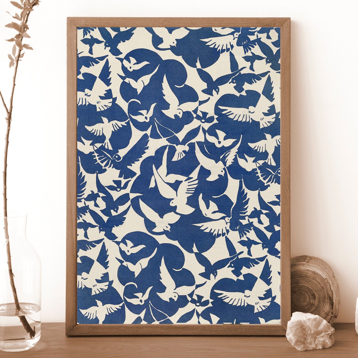 Antique Pattern Pigeons In Blue And White Art Print - Image 2