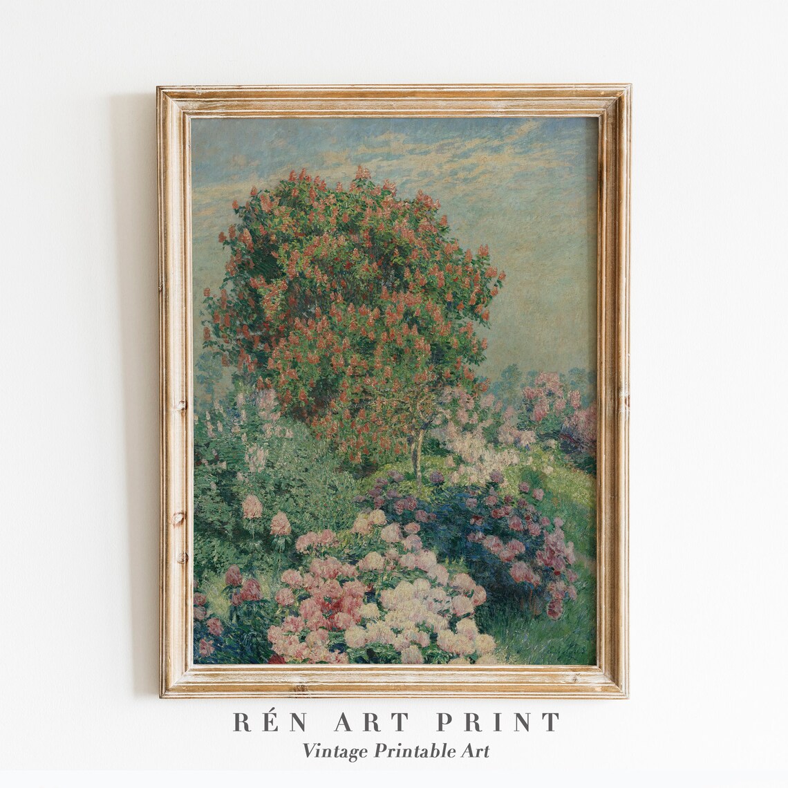 Impressionist Blossoming Pink Tree Garden Spring Flowers Vintage Art Poster