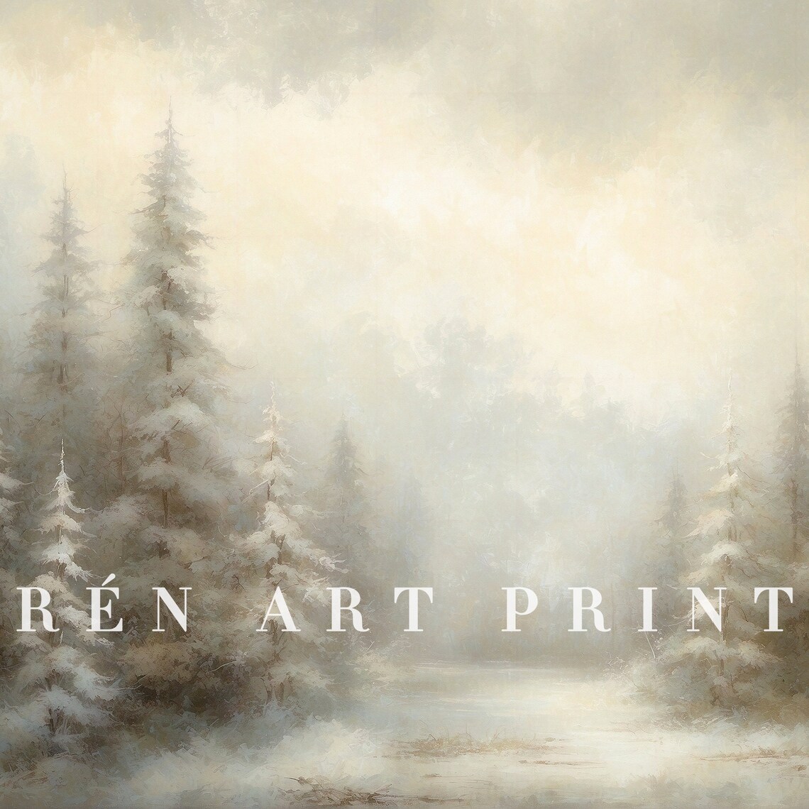 Ethereal Misty Snowy Pine Forest Foggy Winter Trees Vintage Wall Art - Image 3