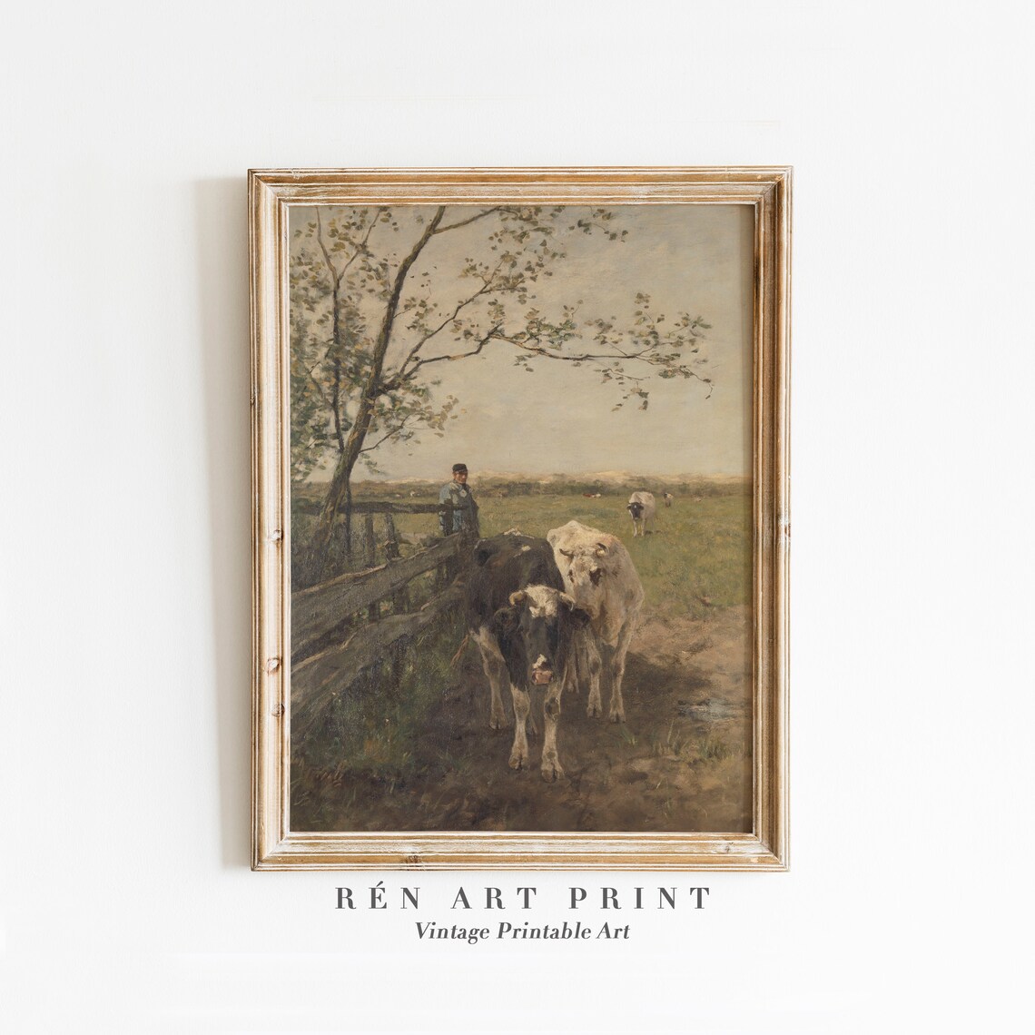 Antique Cow Print Vintage Country Landscape Art Print