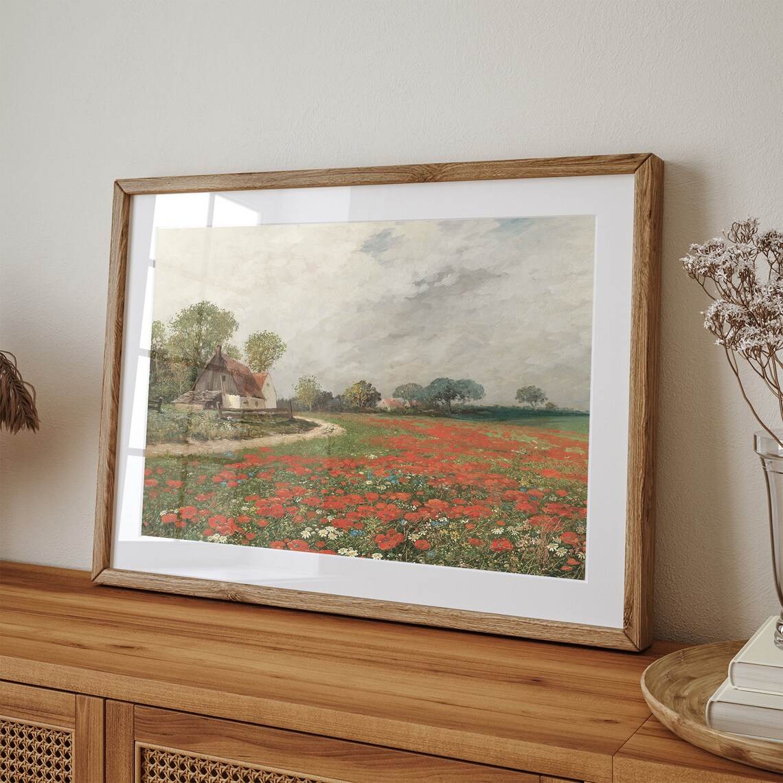 Cottage Red Poppy Field Summer Vintage Countryside Painting Art Poster - Image 3