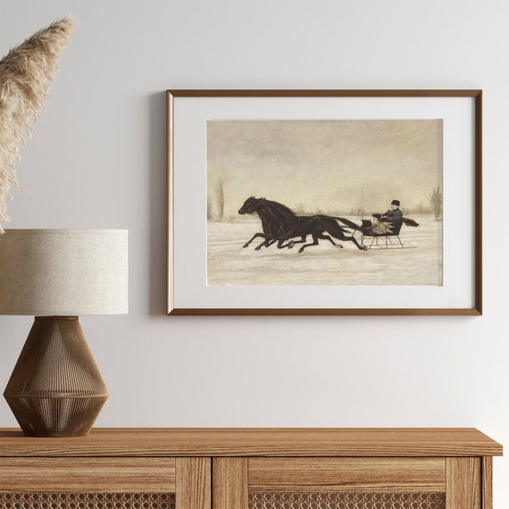 Vintage Winter Landscape Art Print, Holiday Christmas
