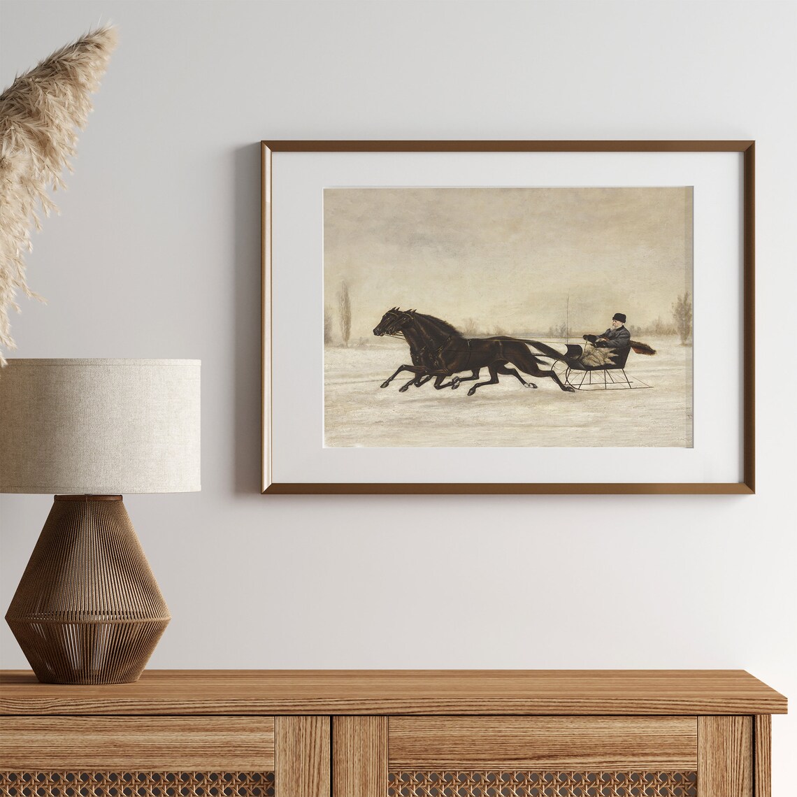 Vintage Winter Landscape Art Print, Holiday Christmas