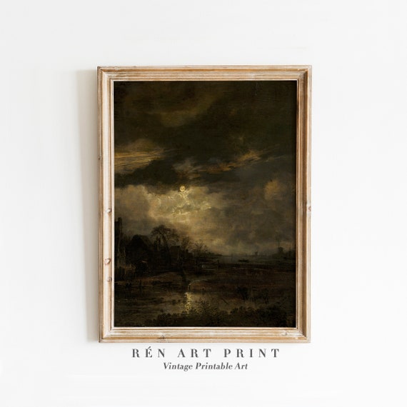Moody Landscape Painting Print Vintage Gothic Wall Art Dark Cottagecore Art Print Antique Dark Academia Art