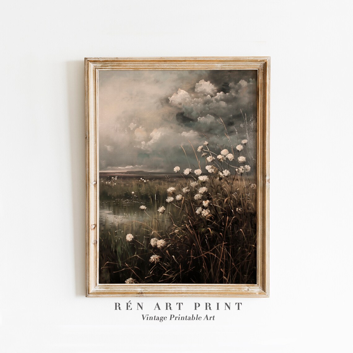 Moody Floral Landscape Art Print, Vintage Autumn Decor