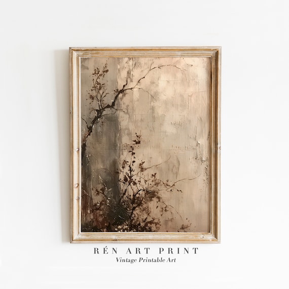Autumn Branches Minimalist Neutral Beige Vintage Botanical Art Poster