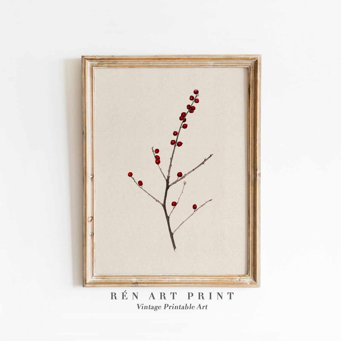 Antique Berry Branch Botanical Christmas Art Print