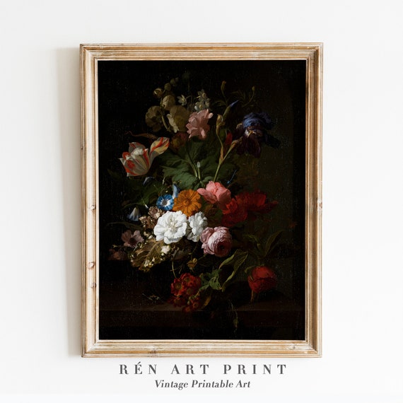 Dark Floral Art Print, Vintage Victorian Botanical