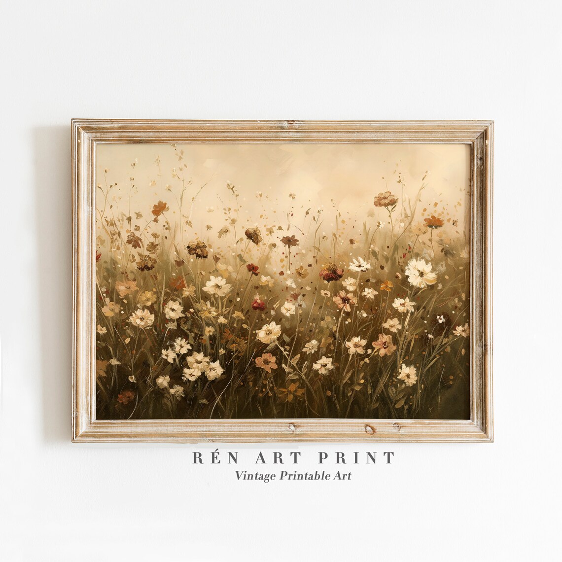 Vintage Flower Field Art Print, Antique Wildflowers