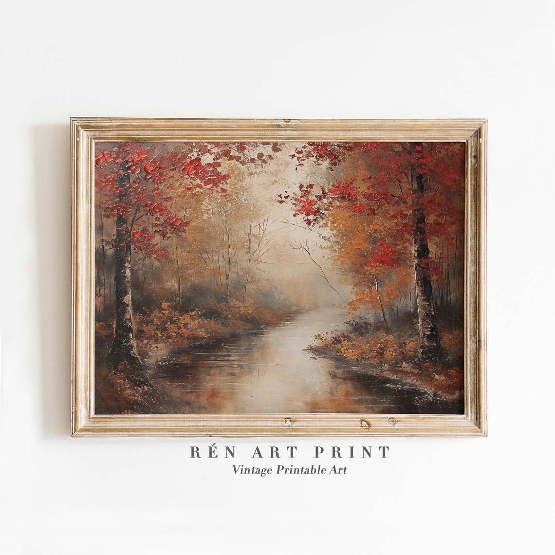Autumn Landscape Painting, Vintage Fall Farmhouse Art