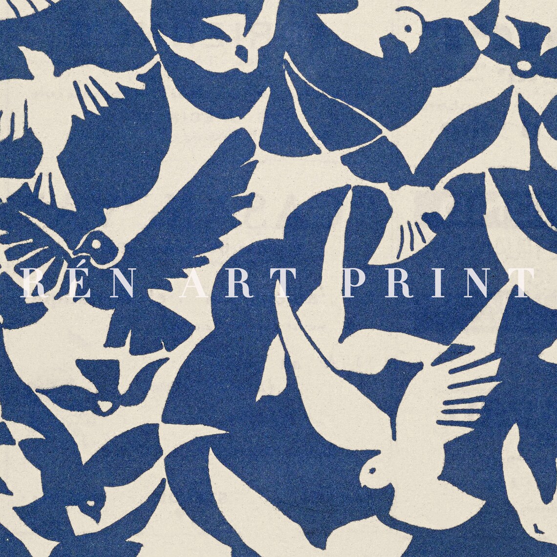 Antique Pattern Pigeons In Blue And White Art Print - Image 3