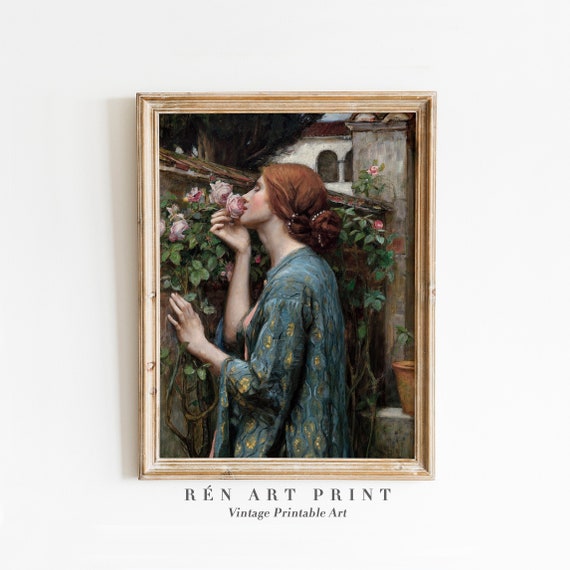 Vintage Woman With Rosses Antique Art Print