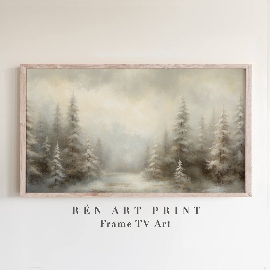 Ethereal Misty Snowy Pine Forest Foggy Winter Trees Vintage Wall Art