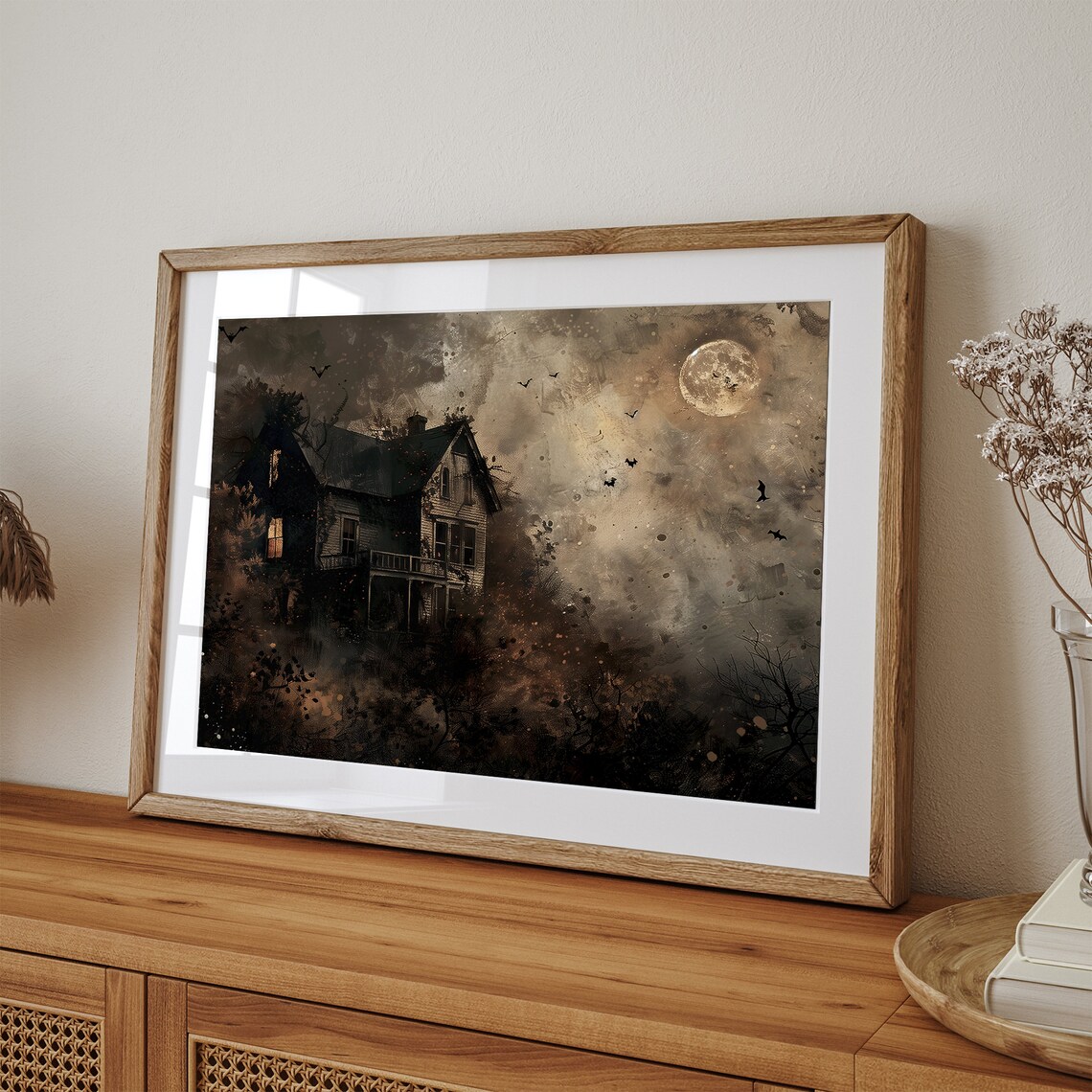 Vintage Haunted House Art Print, Gothic Halloween Decor - Image 2