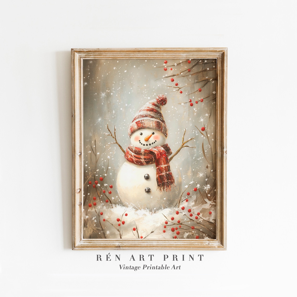 Vintage Snowman Painting Art Print, Nursery Holiday Decor