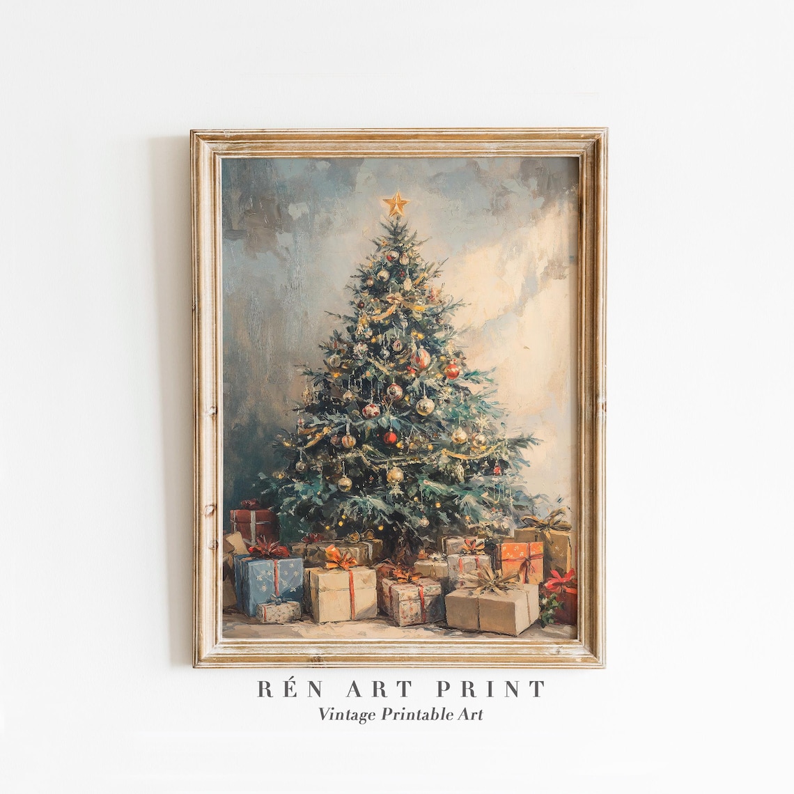 Vintage Christmas Tree Art Print, Rustic Holiday Decor