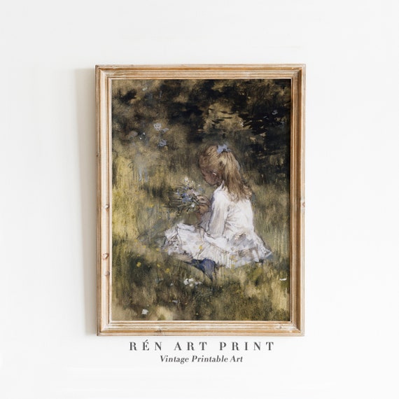 Vintage Girl Painting Nursery Wall Art, Farmhouse Decor