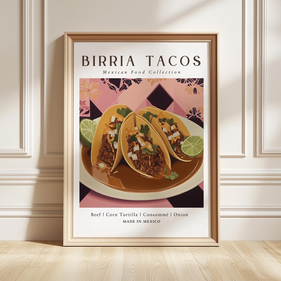 Birria Tacos Mexican Food Poster Beef Consomme Lime Kitchen Decor Art