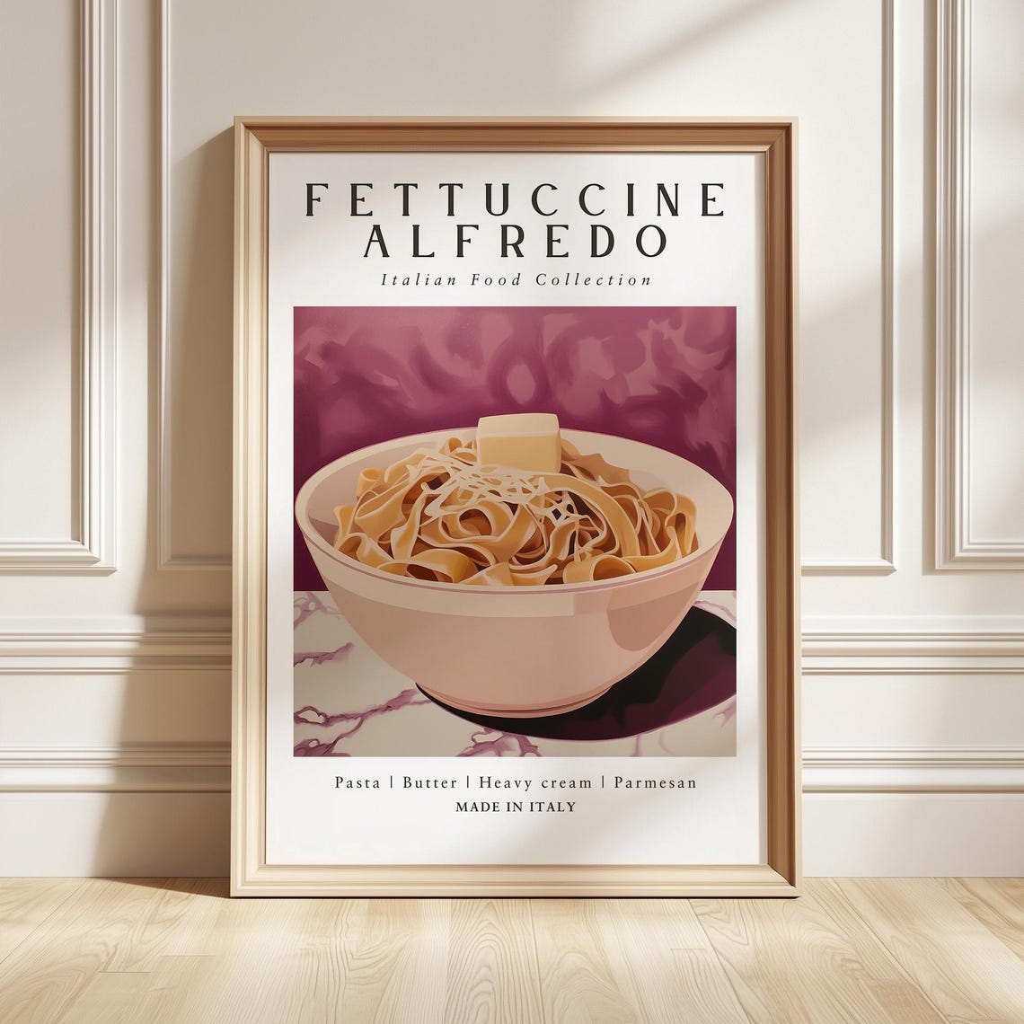 Fettuccine Alfredo Italian Food Collection Kitchen Decor Poster