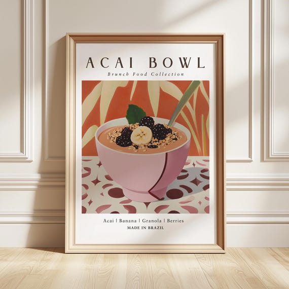 Acai Bowl Art Print Superfood Brunch Poster Modern Kitchen Decor Foodie Gift