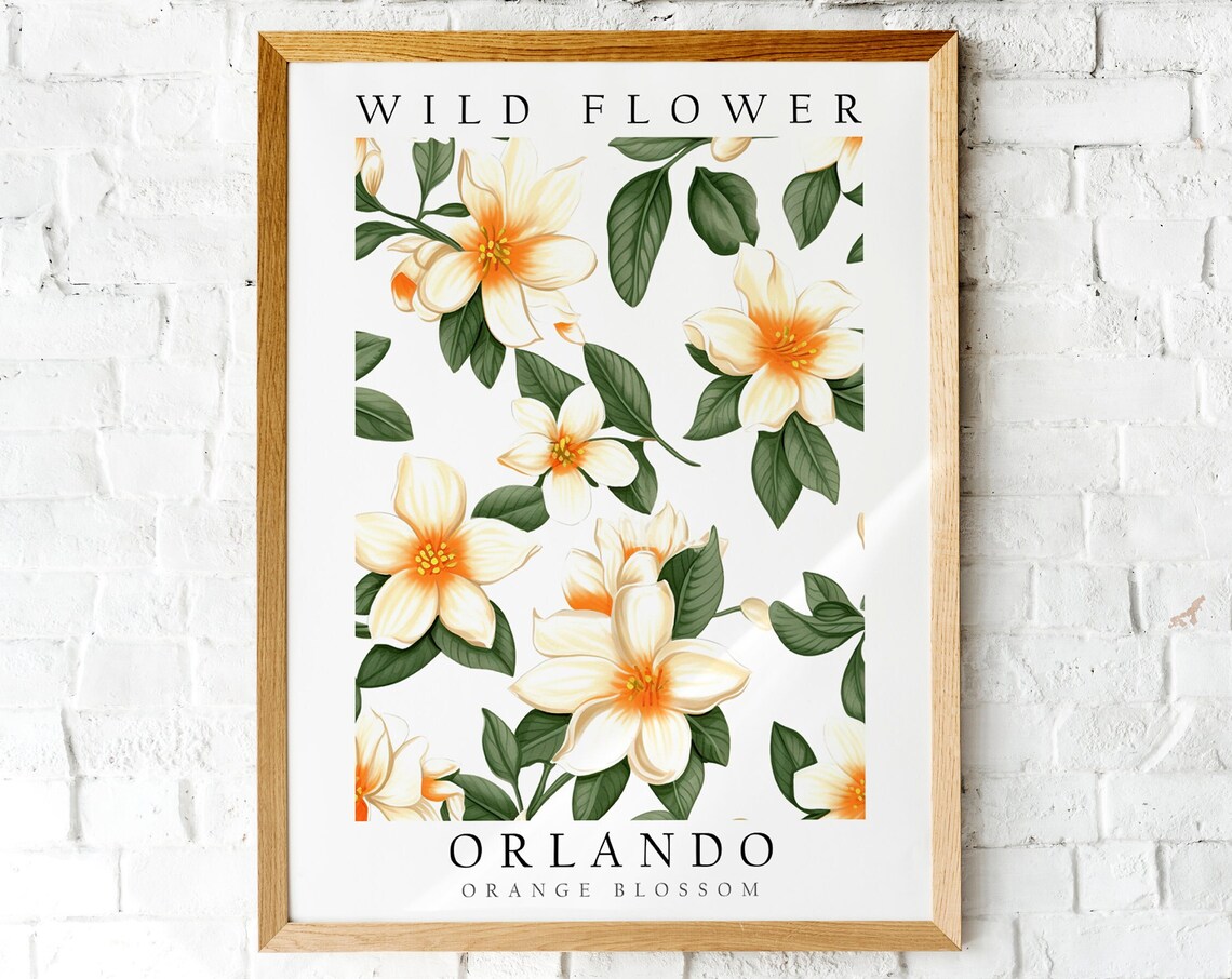 Orlando Orange Blossom Wild Flower Vintage Botanical Art Poster