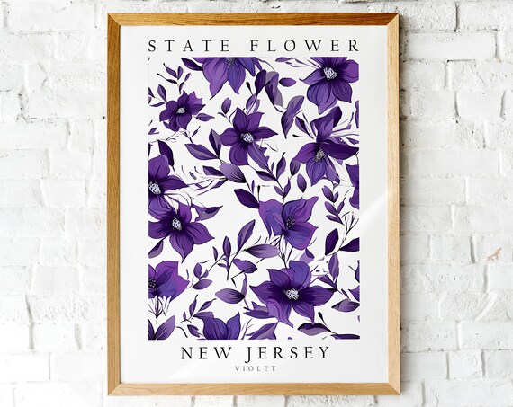 New Jersey State Flower Violet Purple Spring Botanical Art Poster
