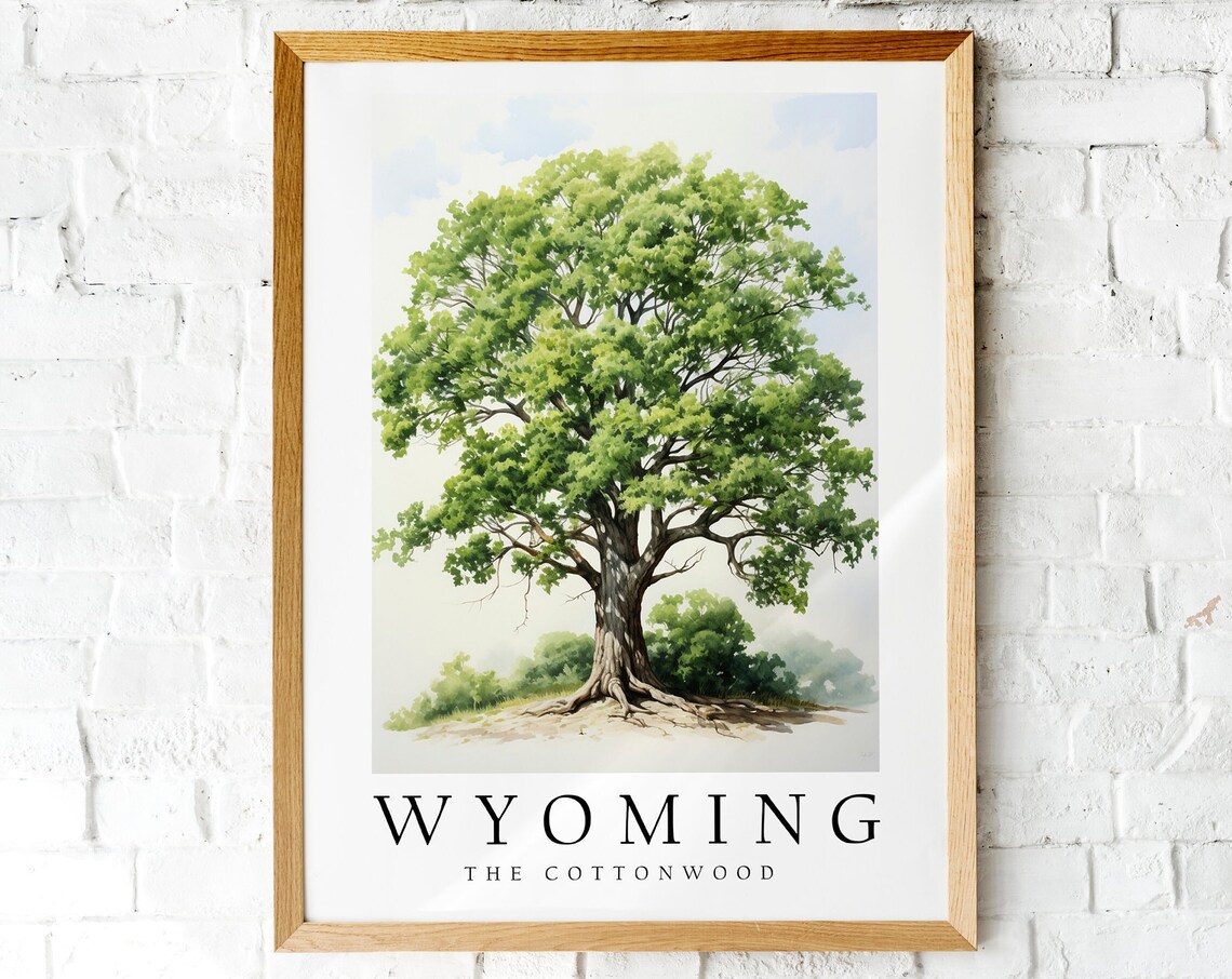 Wyoming Plains Cottonwood Tree Botanical Watercolor State Tree Wall Art